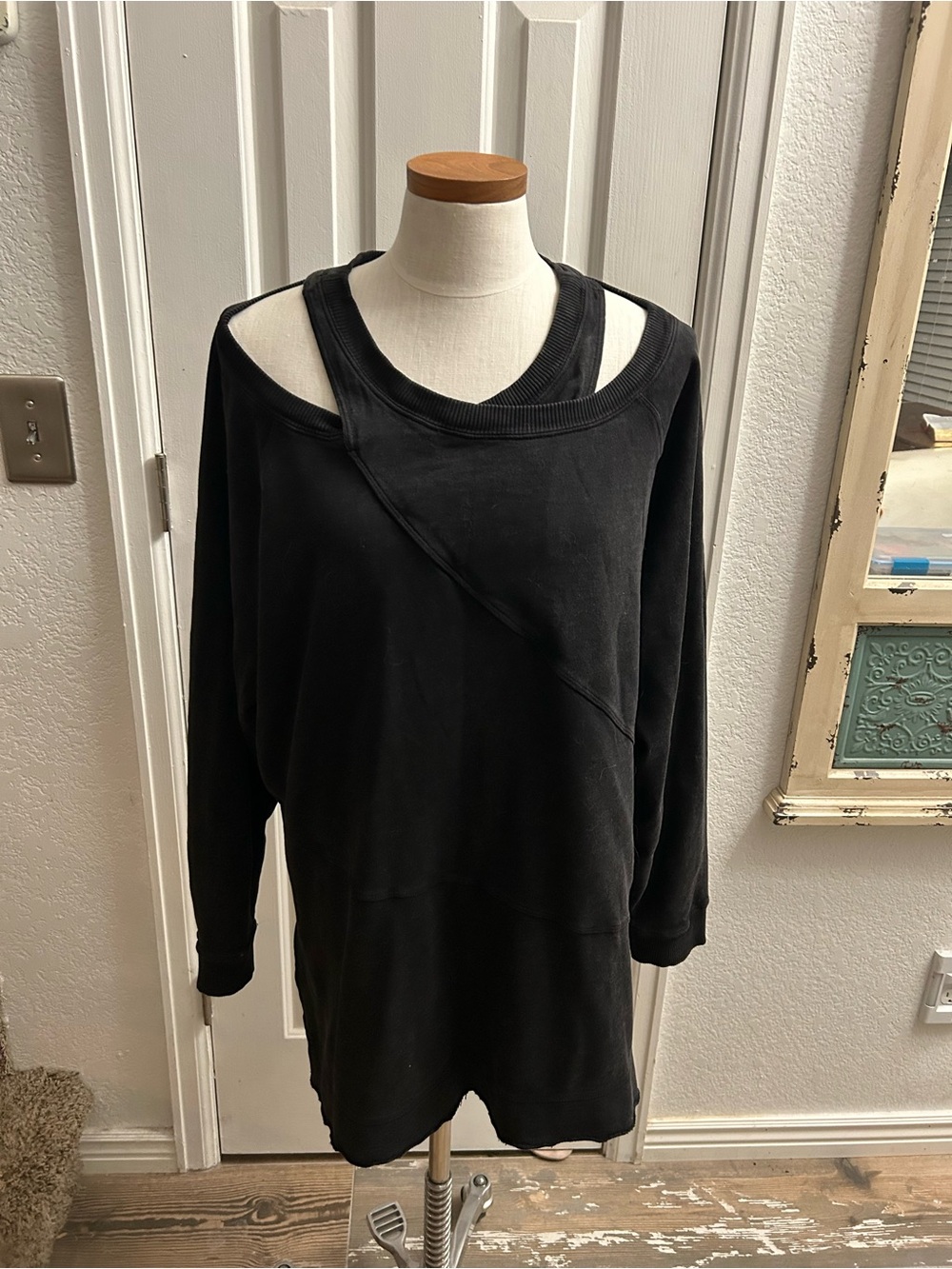 Pilcro Black Cutout Layered-Front Sweatshirt